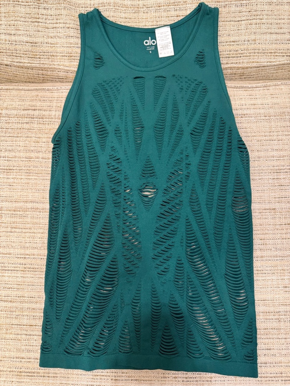 ALO Yoga Teal Distressed Knit Tank